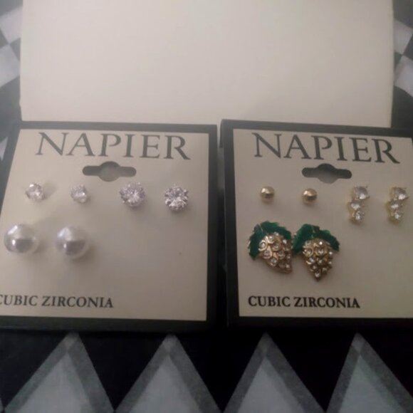 NAPIER 6pc LOT Contemporary Silver/Gold/Clear CZ Stone/Pearl Stud Earrings**NEW! - Picture 1 of 4